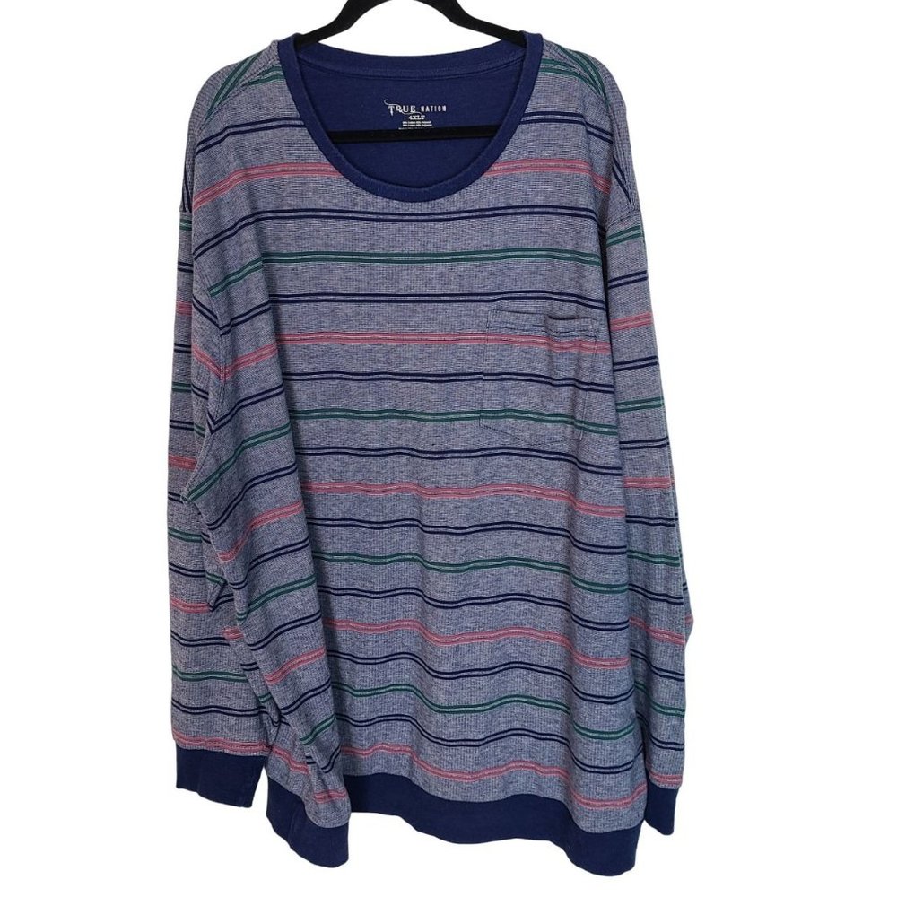 True Nation Mens 4XLT Blue Striped Long Sleeves Lightweight Pullover Sweater